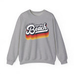 Sport Grey unisex graphic sweatshirt with “Replace the Cubicle for the Beach” text, representing a freedom-first lifestyle, on a white background 