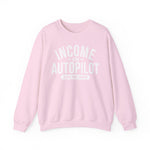 Pink unisex graphic sweatshirt with “Income on Autopilot – Ask Me How” text, designed to spark conversation about building income online, on a white background 